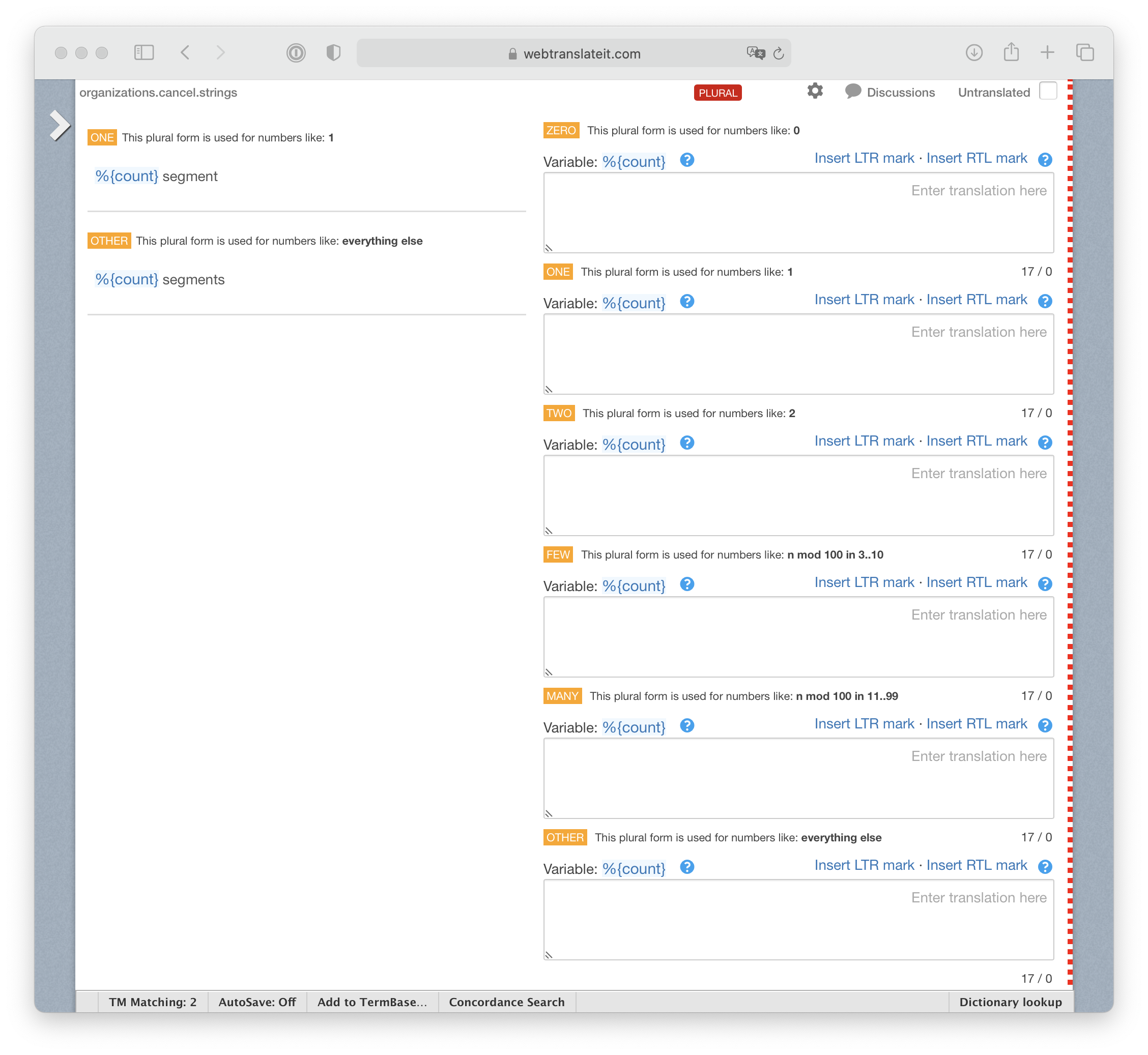 WebTranslateIt’s Plural Forms support